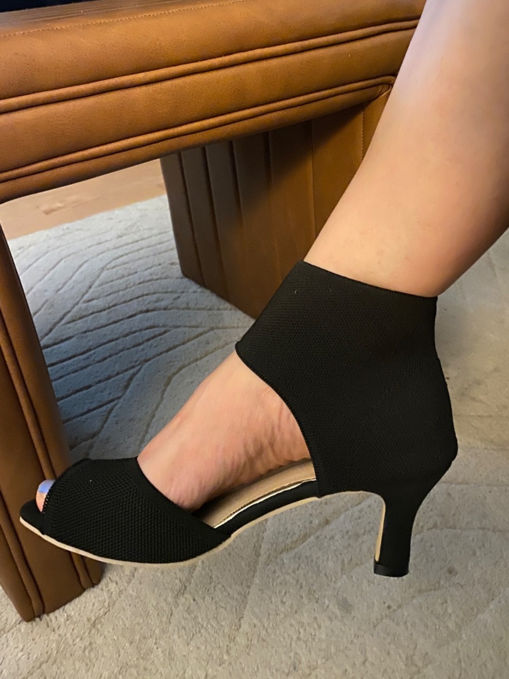 Open Toe Wide Ankle Strap Stretch Fabric Comfortable and Dressy Heels - Size 9.5